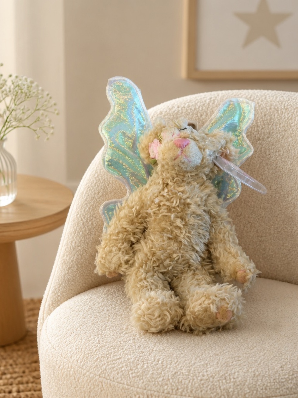 Ty Cream Plush Fairy Bunny with Iridescent Blue-Green Wings